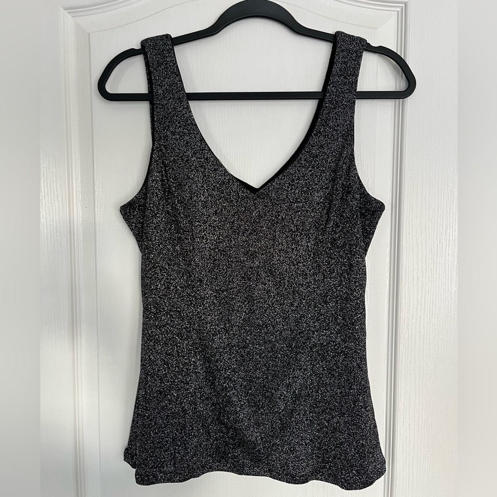 JS Collections Metallic Silver/Black women’s Medium Tank with Flared bottom